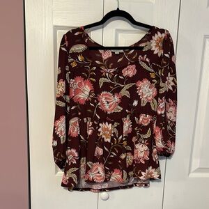 LOFT Maroon Peplum Blouse with Relaxed Fit